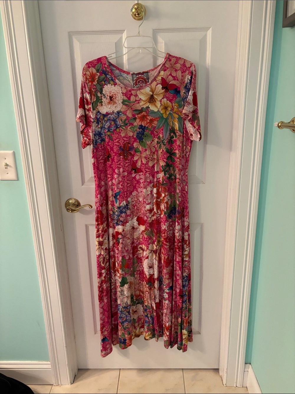 Johnny Was Floral Pink Short-Sleeve Maxi Dress